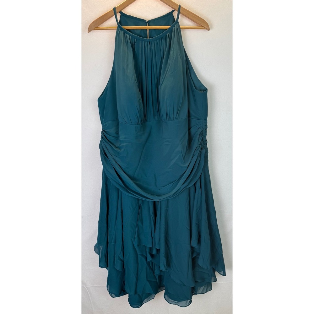JJ's House Teal Chiffon‎ Halter Formal Bridesmaids Dress Draping Sz 3X *READ*NWT